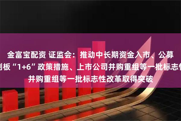 金富宝配资 证监会：推动中长期资金入市、公募基金改革、科创板“1+6”政策措施、上市公司并购重组等一批标志性改革取得突破